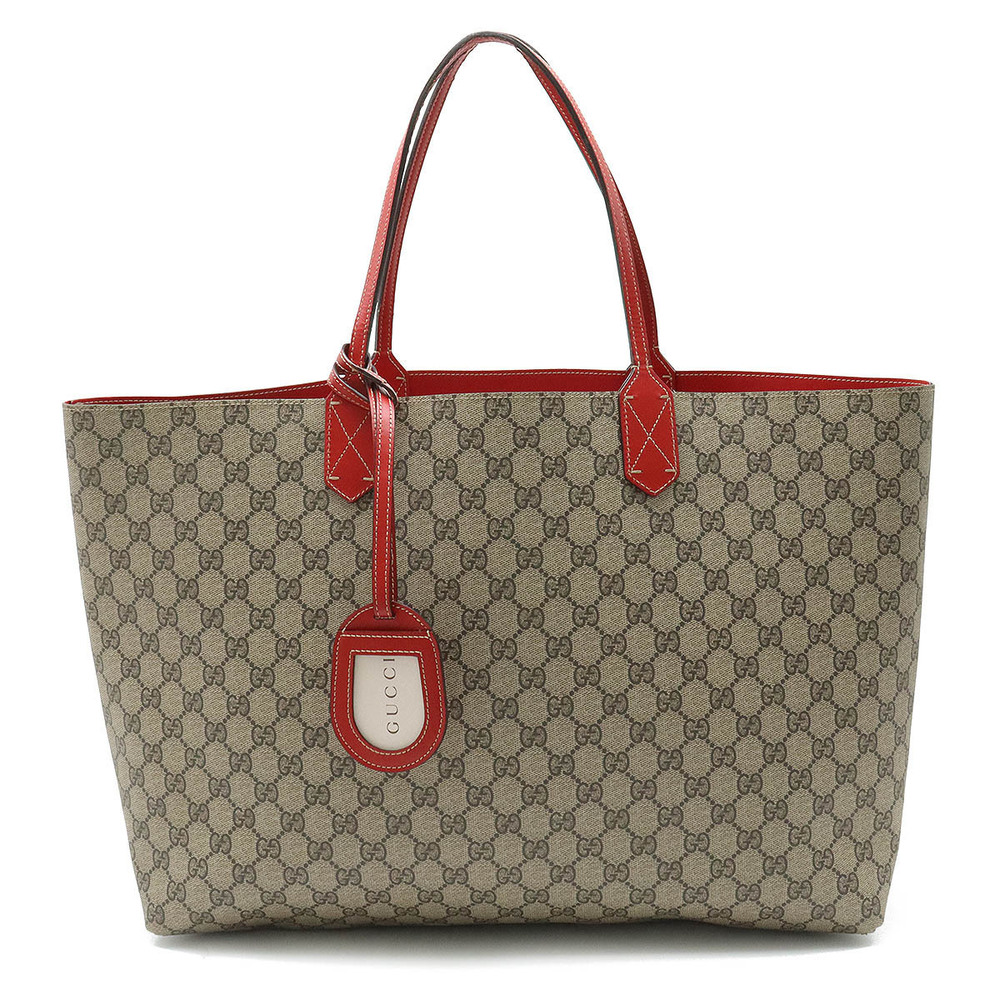 Gucci GG Supreme Tote Bag Shoulder Hobo Reversible Leather Beige Cream Red